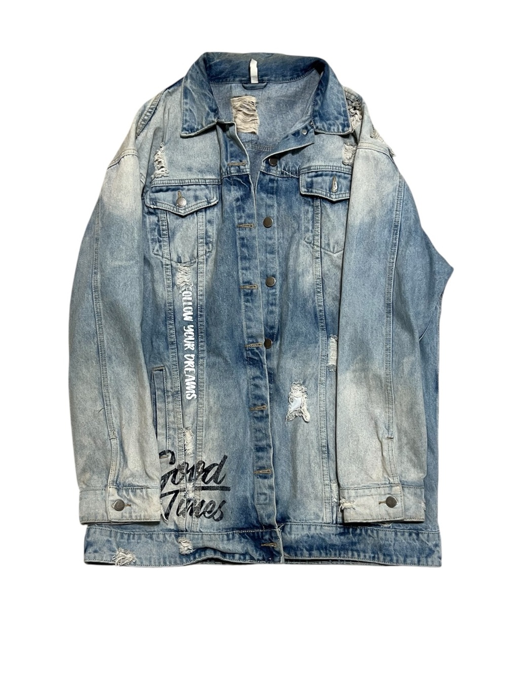 3X Men’s American Back Denim Jacket - Blue DISTRESSED Ripped - Loyalty - Superb